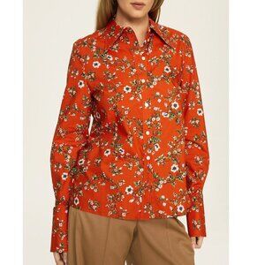 New Tory Burch Orange Floral Cotton Poplin Shirt sz 6 $228